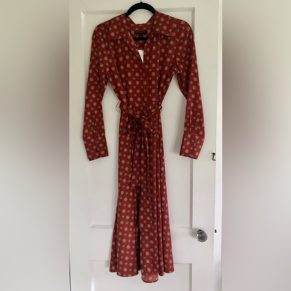 Banana Republic Burnt Orange Midi Shirt Dress w/ Front Tie NWT Size S